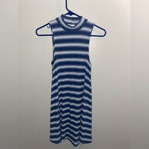 Women's Blue White Ombre Striped Medium Ribbed Soprano Dress Polyester Blend